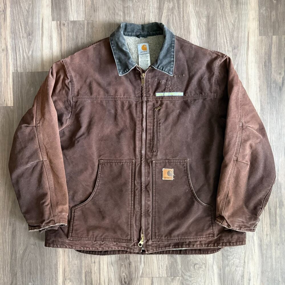 Carhartt C61 DKB Sandstone Ridge Coat Sherpa Lined Work Jacket Brown Size 2XL